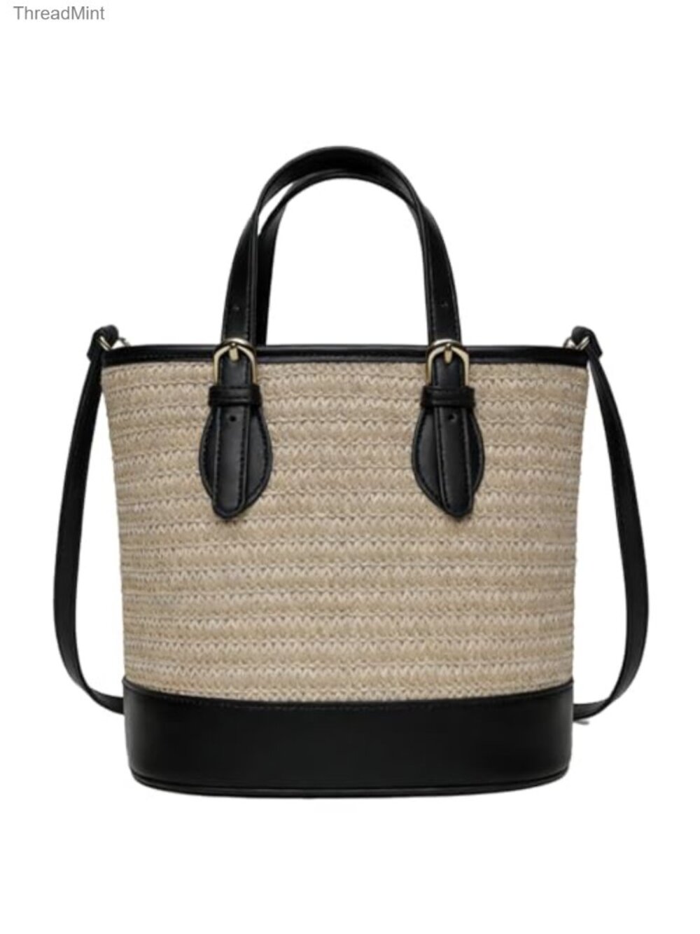 Straw Bucket Bag Women Summer Beach Crossbody Shoulder Purse Top-Handle